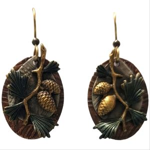 Pine Branch Pine Cone Earrings 2 Copper Bronze Layers